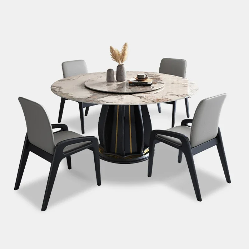 

Stone Plate Dining Table round Table with Turntable Post-Modern Light Luxury and Simplicity Retro Art