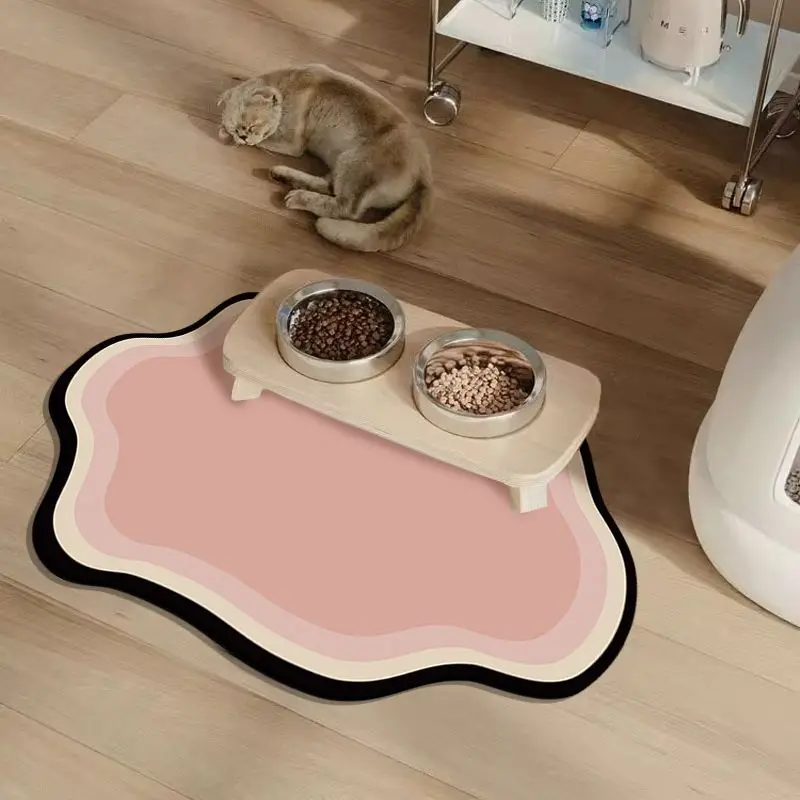 VIKAMA Placenta de animal de estimação de desenho animado fofo, tapete de comida para cachorro, lama de diatomáceas à prova de vazamentos, tapete de cozinha fácil de manter e antiderrapante