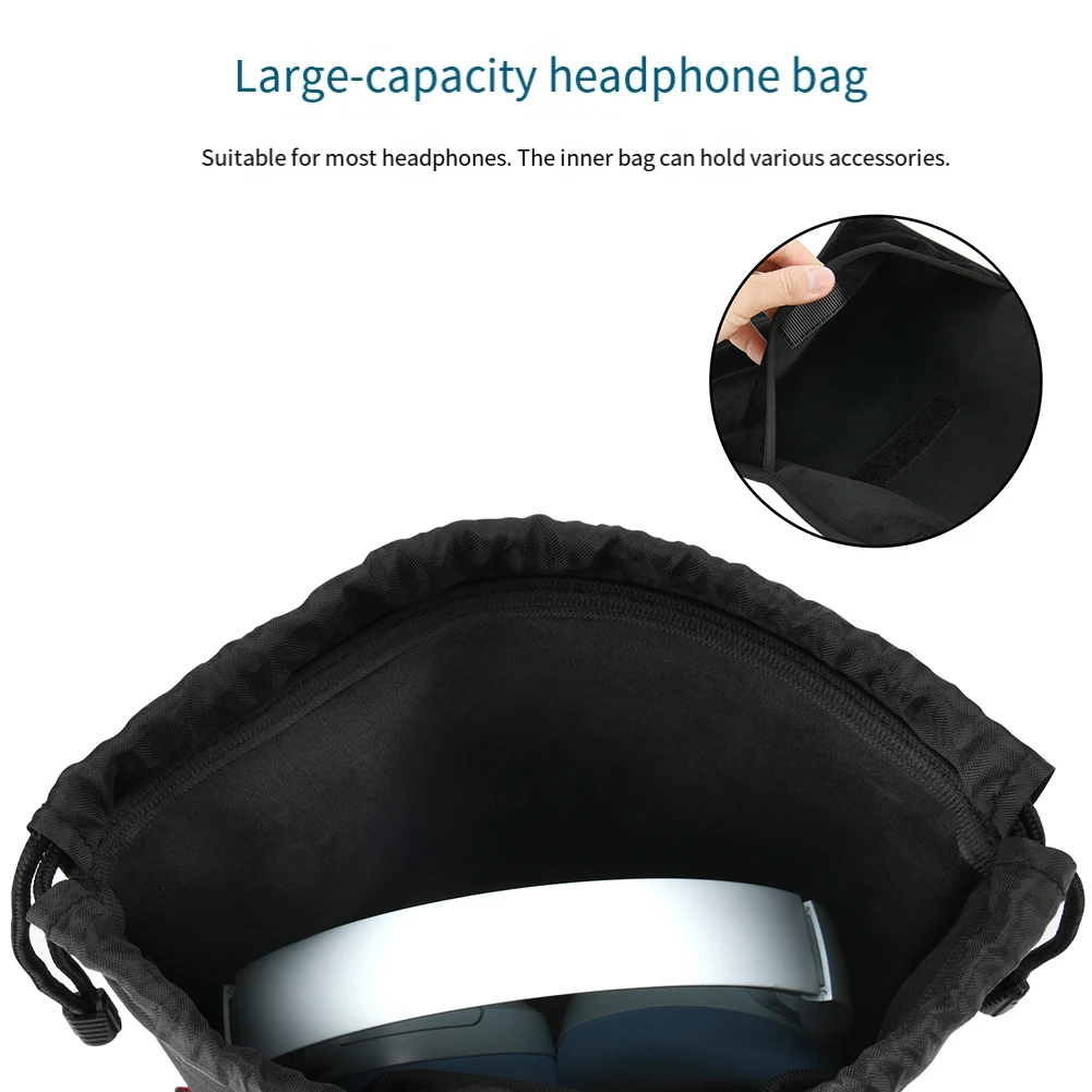 Nylon Headphone Bag Featuring Soft Interior Lining and Secure Drawstring Closure for AirPod Max and Other Large Headphones