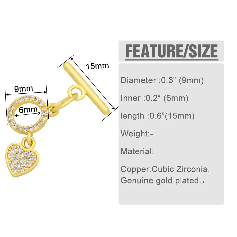 OCESRIO Small Toggle Heart Charm Jewelry Clasps DIY Genuine Gold Plated Copper Fastener Jewelry Making Supplies cnta070