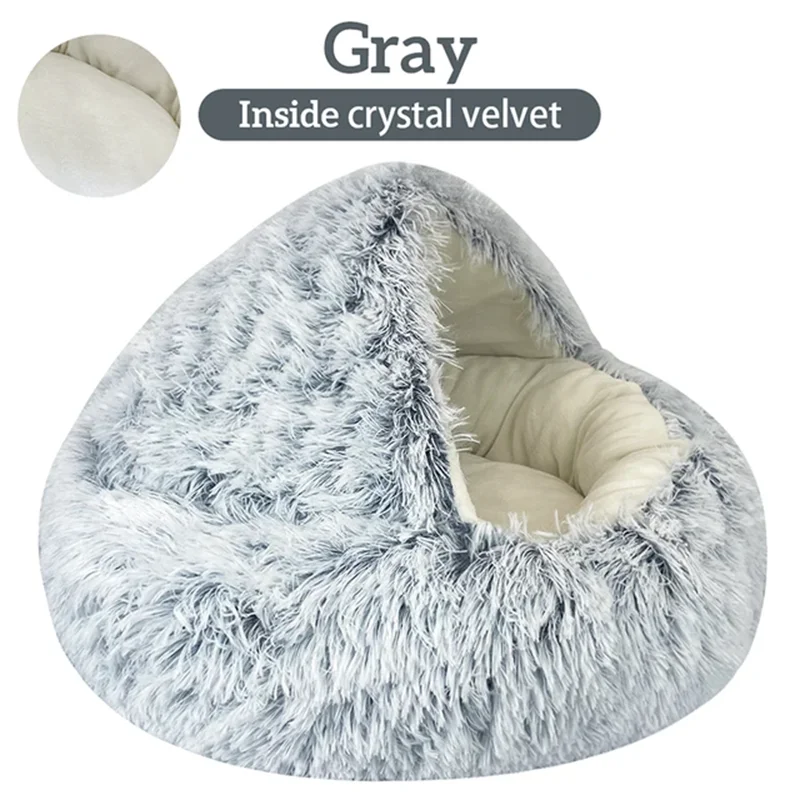 Pet Bed Cat Dog Winter Long Plush Round Cushion Pet House Warm Pet Basket Cat & Dog Sleep Bag Cat Nest Kennel For Small Dog Cat