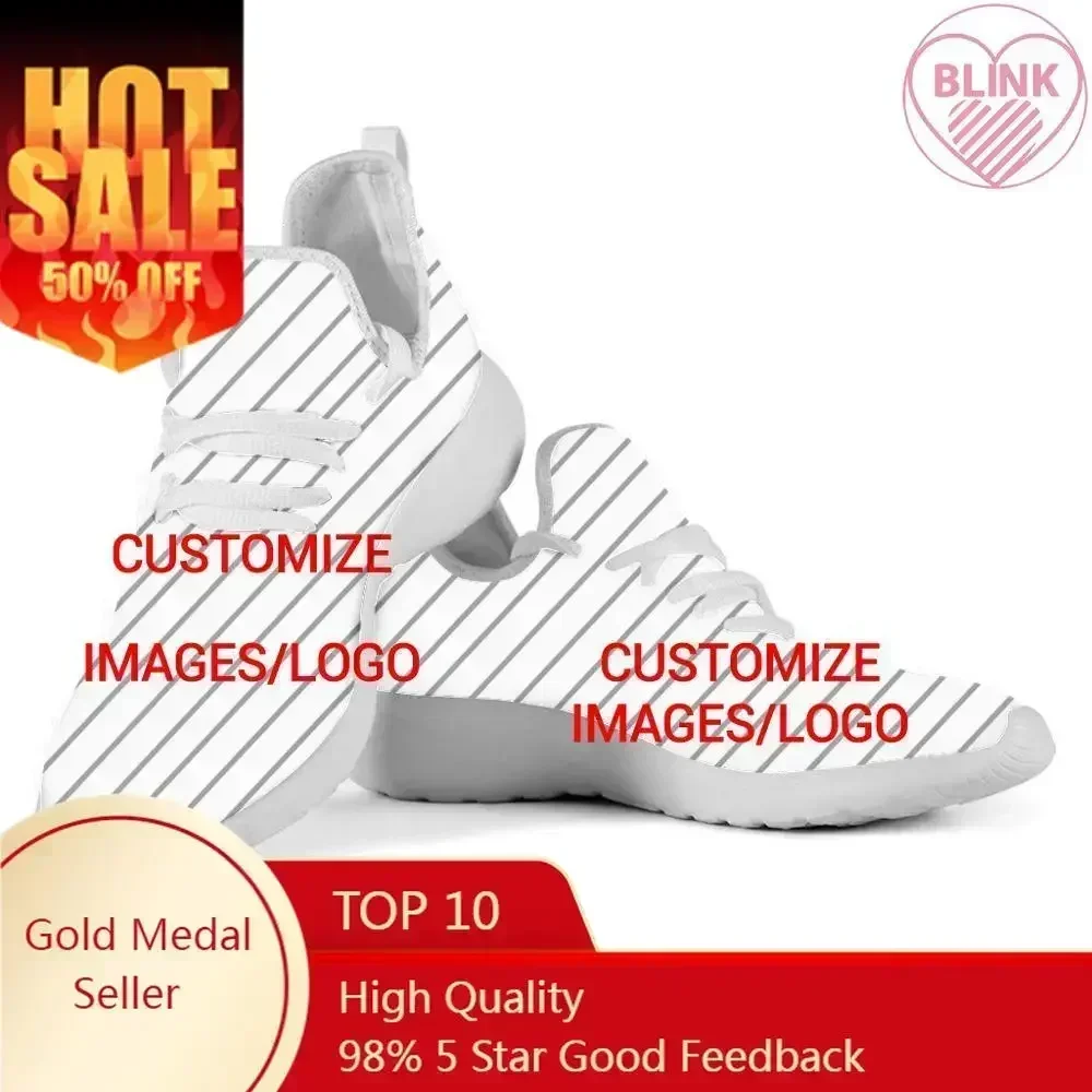 Custom Shoes Custom Pictures Children Mesh Knit White Sole Sneakers Casual Lace Up Flats Boys Fashion Light Shoes Dropship DIY