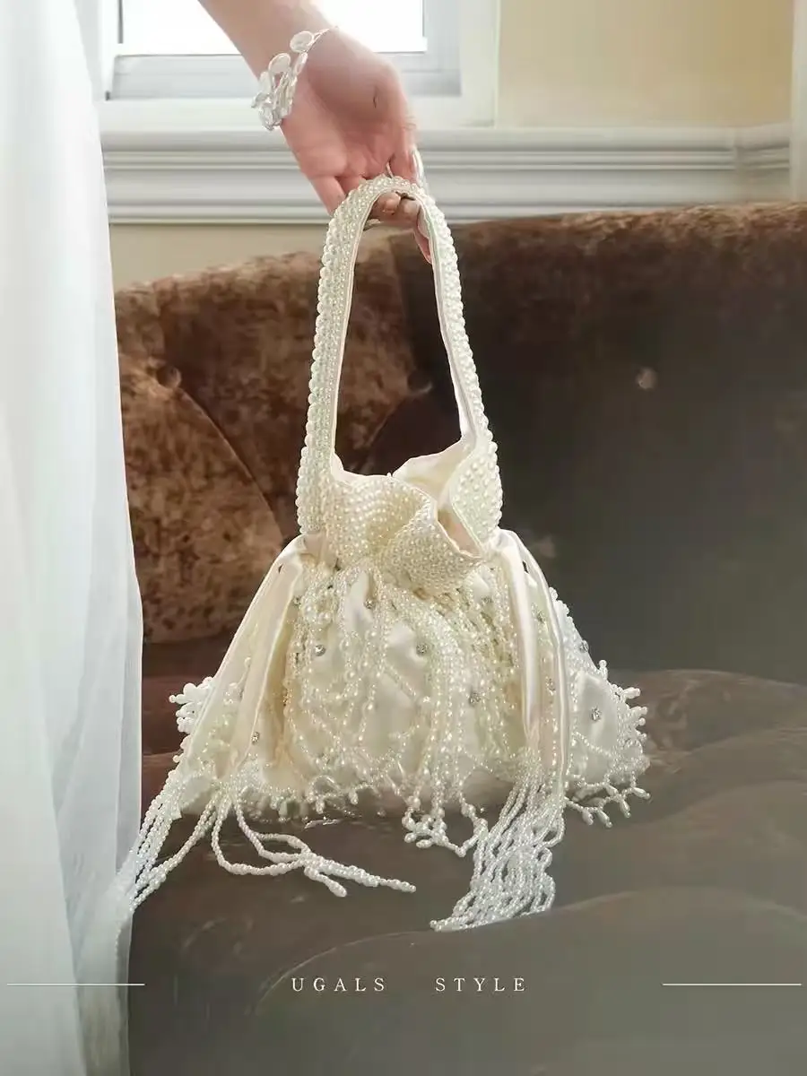 

Роскошная атласная сумка-хобо с бусинами и кисточками, модная женская сумка ручной работы с бисером, клатч для свадьбы и вечеринок, изысканная сумка для банкетов