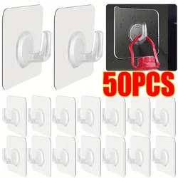 1/50Pcs Self-adhesive Hook Transparent Door Wall Hanger Hook Child Heavy Load Rack Kitchen Bathroom Towel Key Rack Sticky Hooks