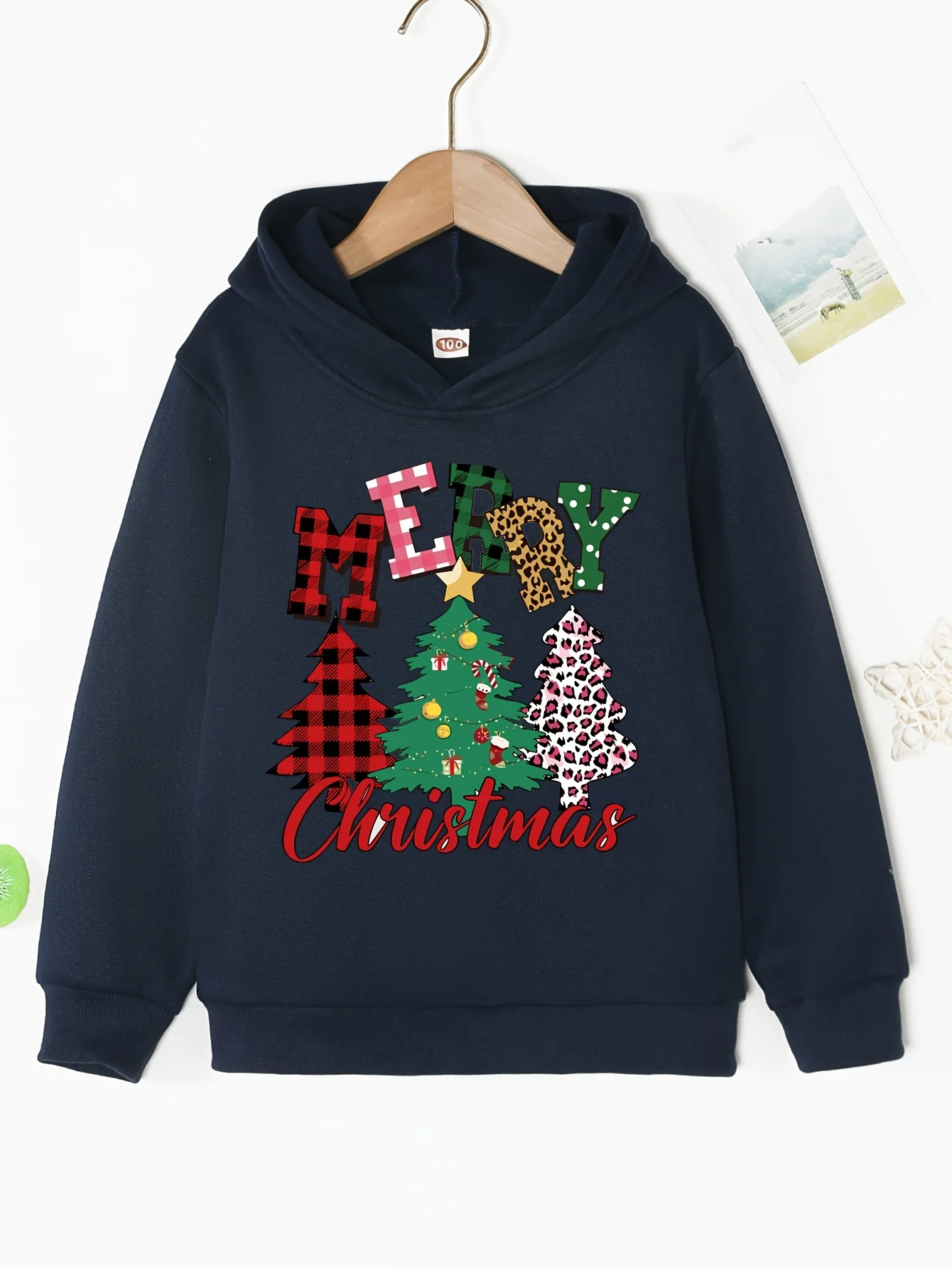 Christmas Red Letter Print Hoodie Children Casual Cute Long Slept Sporty Sweatshirt Cartoon Space Autumn Winter Girl Outdoor