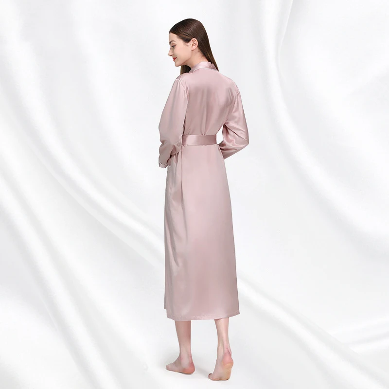 19mm Mulberry Silk Robe Women Notched Collar Long Morning Gown Sexy Bathrobe 100% Silk Sleepwear Luxury Loungewear