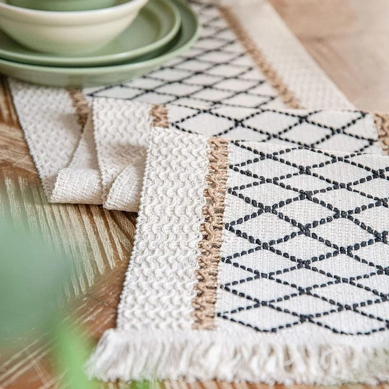 Bohemian Dining Table Runner - Jute Burlap Natural Table Runner 72 Inches Long, Farmhouse Style Braided Table Runner