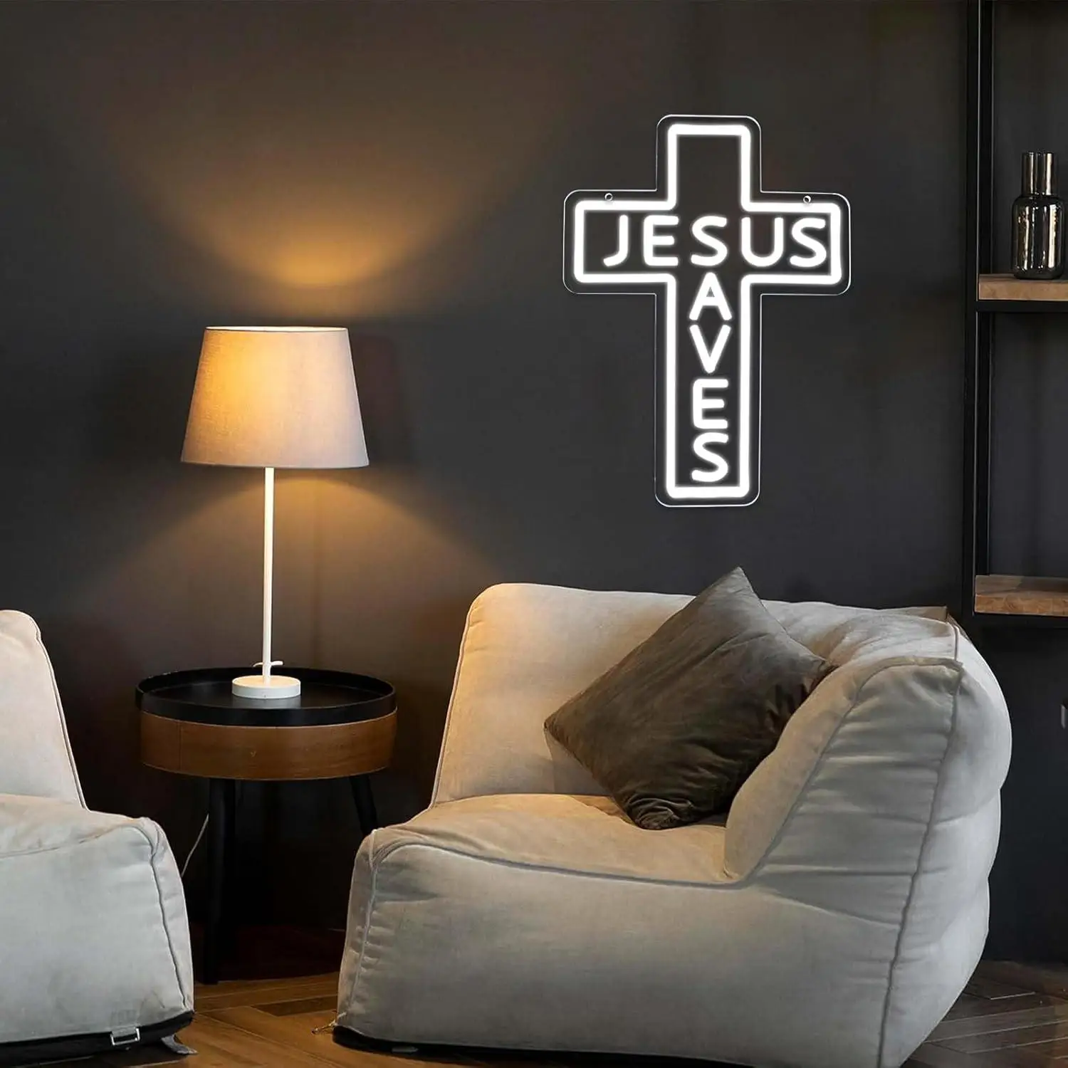 Jesus Saves Cross Neon Signs USB Dimmable LED Neon Lights for Bedroom Living Room Church Man Cave Bar Restaurant Wall Art Decor view 3