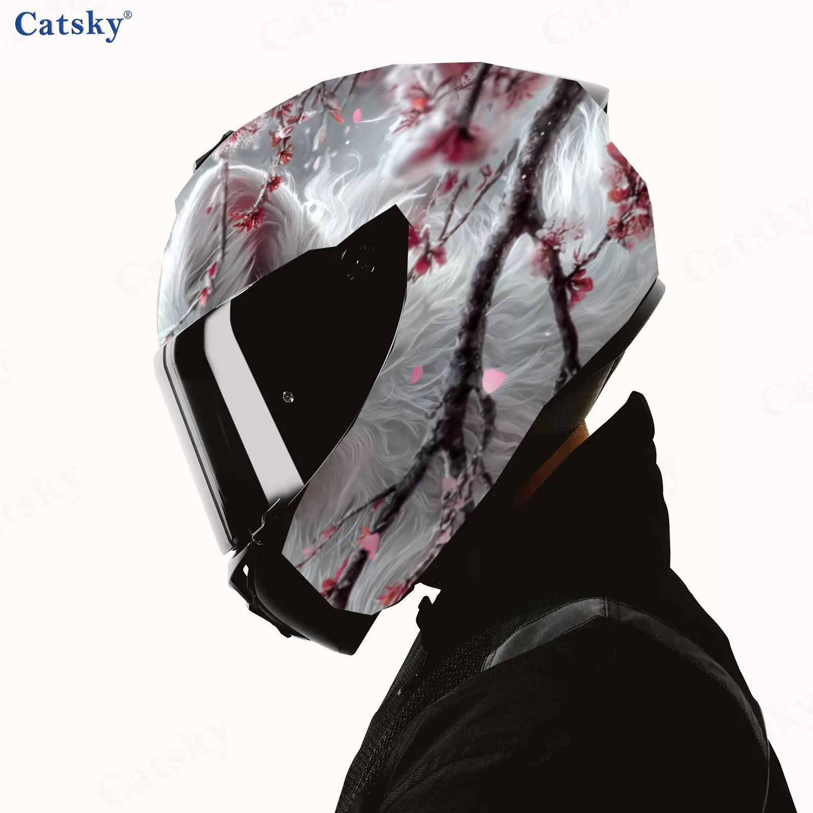 ملصقات خوذة الدراجة النارية ذات الثعلب الأبيض الدراماتيكي - مادة PVC متينة، ملصقات تزيين على طراز السباق، مقاومة للخدش ونحن #4