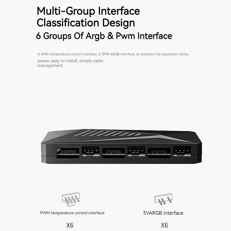 TEUCER 6P PWM & ARGB Controller 4Pin PWM 1 Drag 6 Splitter SATA Power Temperature Control Magnetic Suction Hub for PC Case