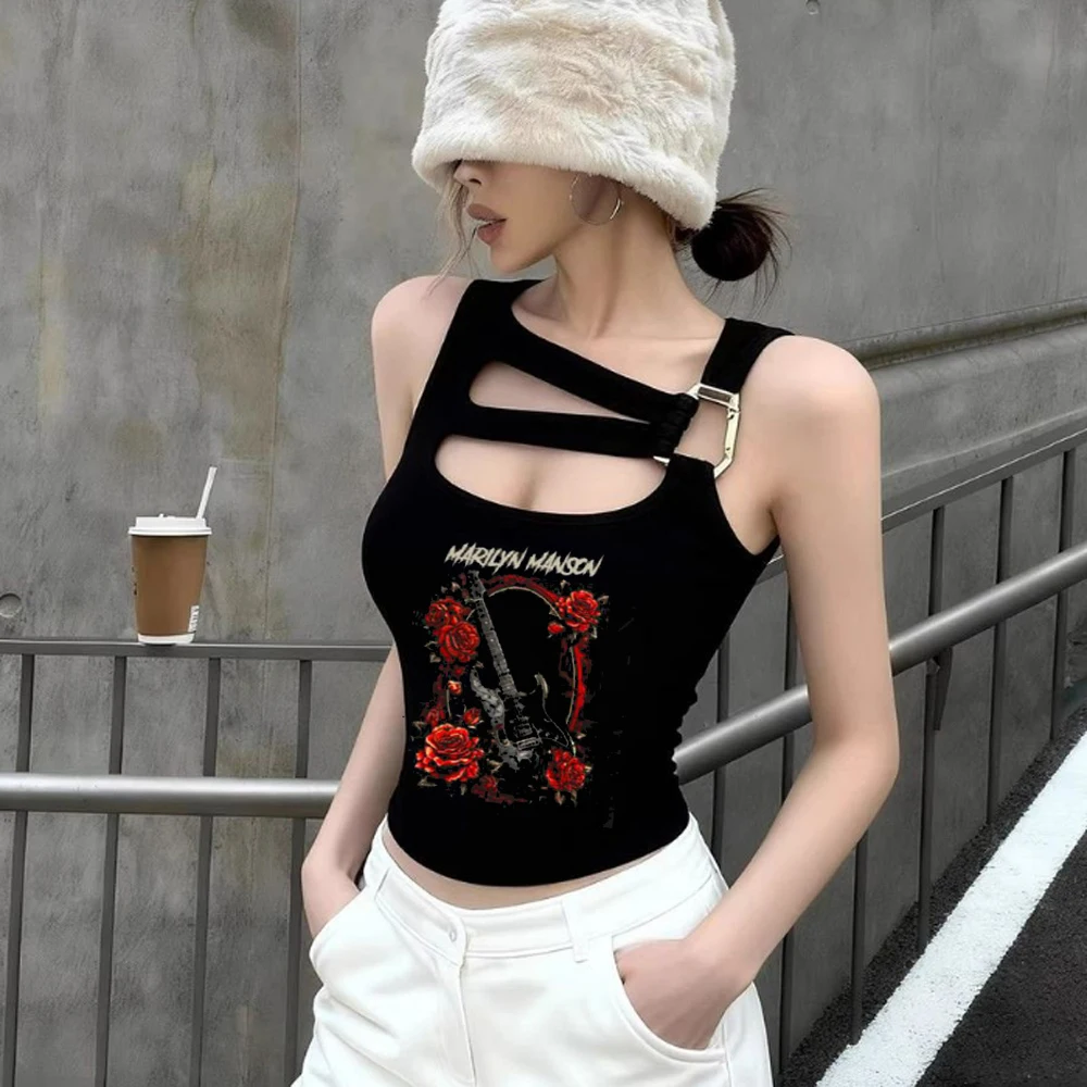 Marilyn Manson crop top women scene  dollette grunge jojifuku graphic t-shirt y2k vintage anime manga