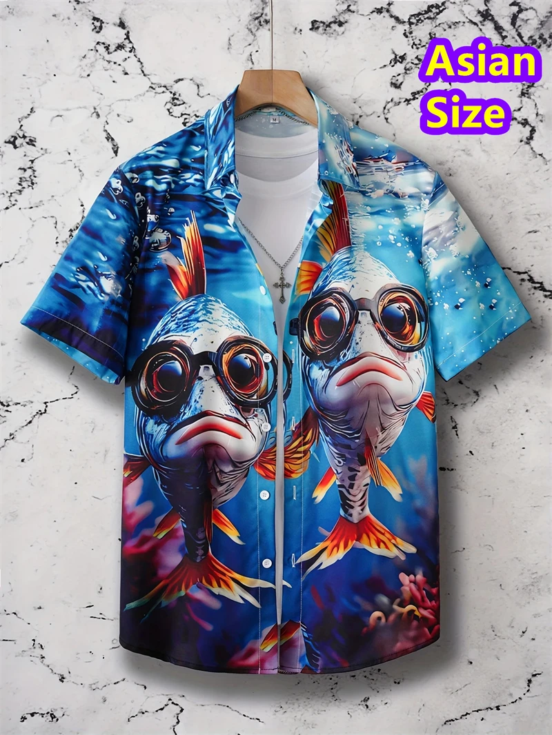 Fashion Fish Scales Sequins Graphic Hawaiian Shirts For Man Vacation Hip Hop Male Lapel Blouse Casual Streetwear Mermaid Shirts