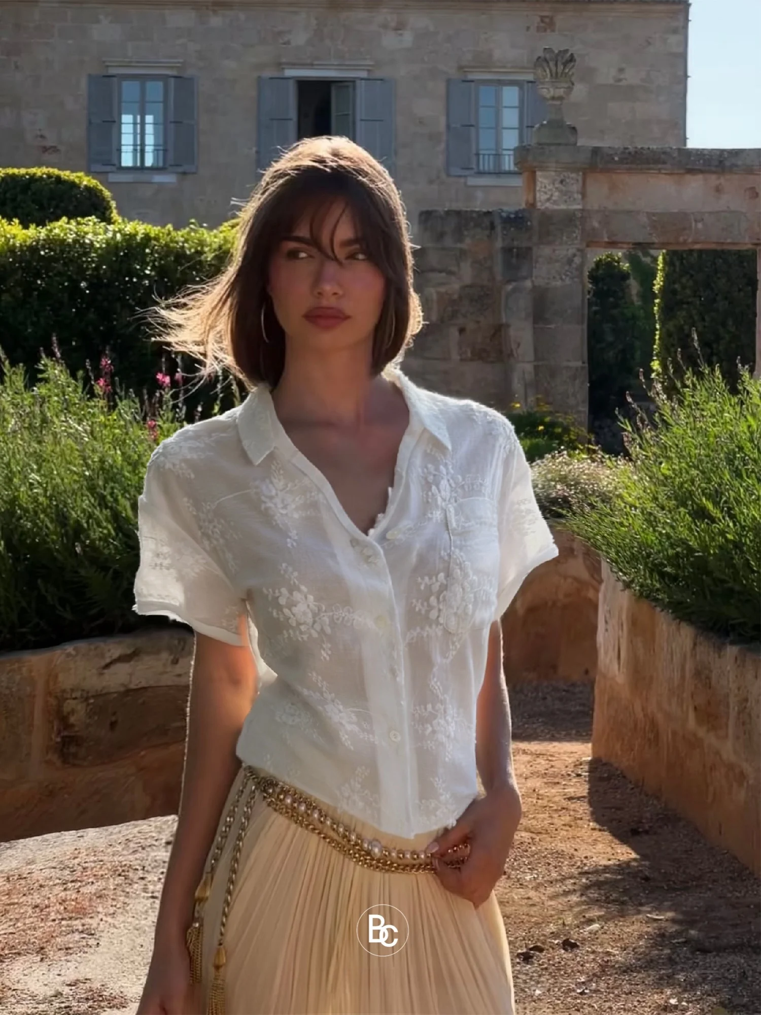 

Betchow Casual Sle Cotton Embroidered ort Sve White irt Women's Top oulder Width Regular Length ort Cotton