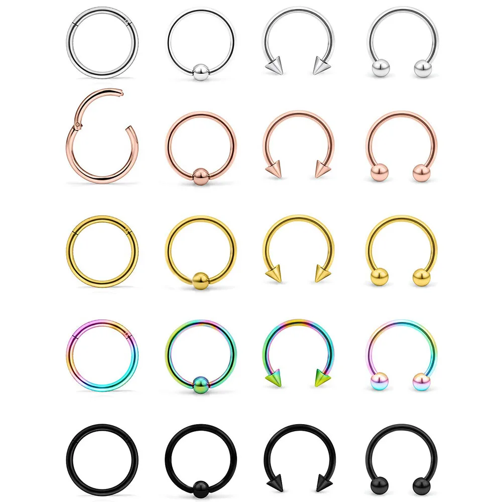 WKOUD 16G Surgical Steel Septum Piercing Nose Hoop Clicker Ring Lip Labret Conch Helix Cartilage Daith Earring Hoop Jewelry