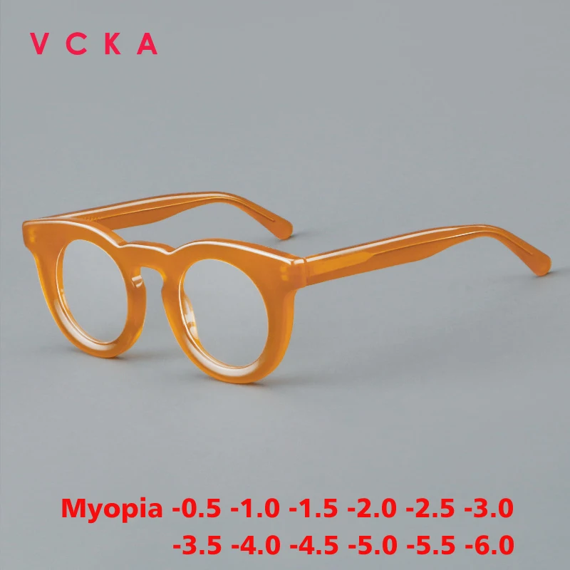 

VCKA Thicken Acetate Myopia Men Eyewear Frames Vintage Round Optical Women Glasses Fashion Prescription Eyeglass -0.50 to -6.0