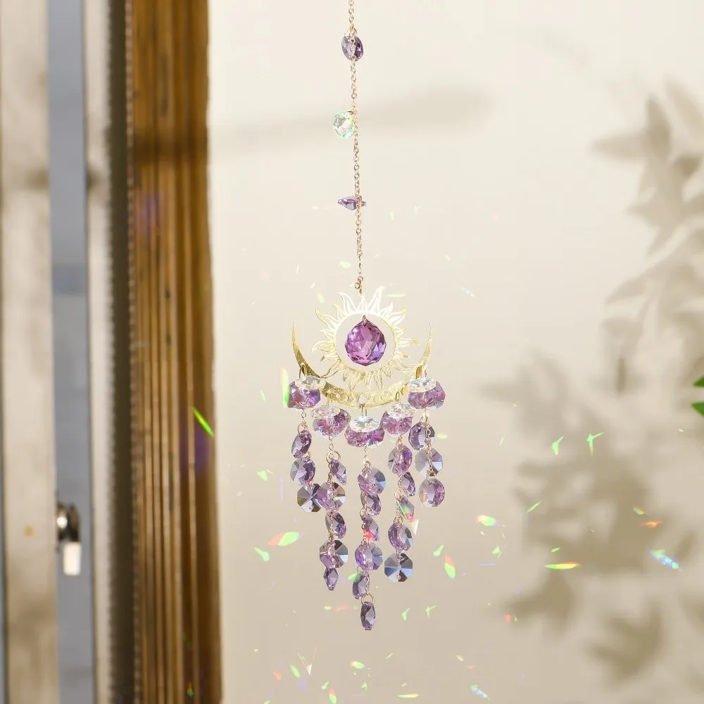 Energy Gemstone Diamond Prisms Sun Catcher Moon Eye Light and Shadow Wind Chime AB Colourful Hanging Crystal Catcher Outdoor