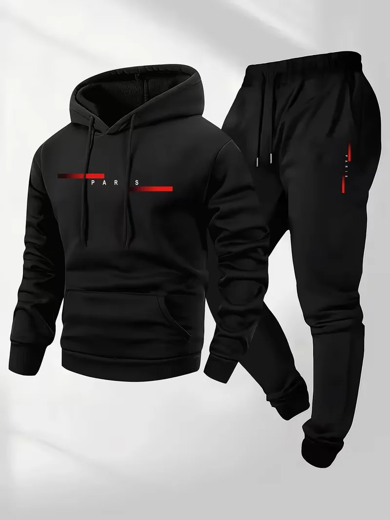 Men's Bestselling Trendy Letter Print Set Two-Piece Hoodie and Thermal Pants Winter Simple Hoodie Set Clearance Men's Fashion view 3