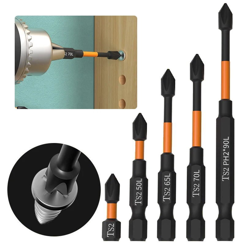 PH2 Screwdriver Set, Impacto da Cabeça do Lote Magnético, Cruz Forte, Alta Dureza, Anti Antiderrapante, Impermeável, 25mm, 50mm, 65mm, 70mm, 90mm,