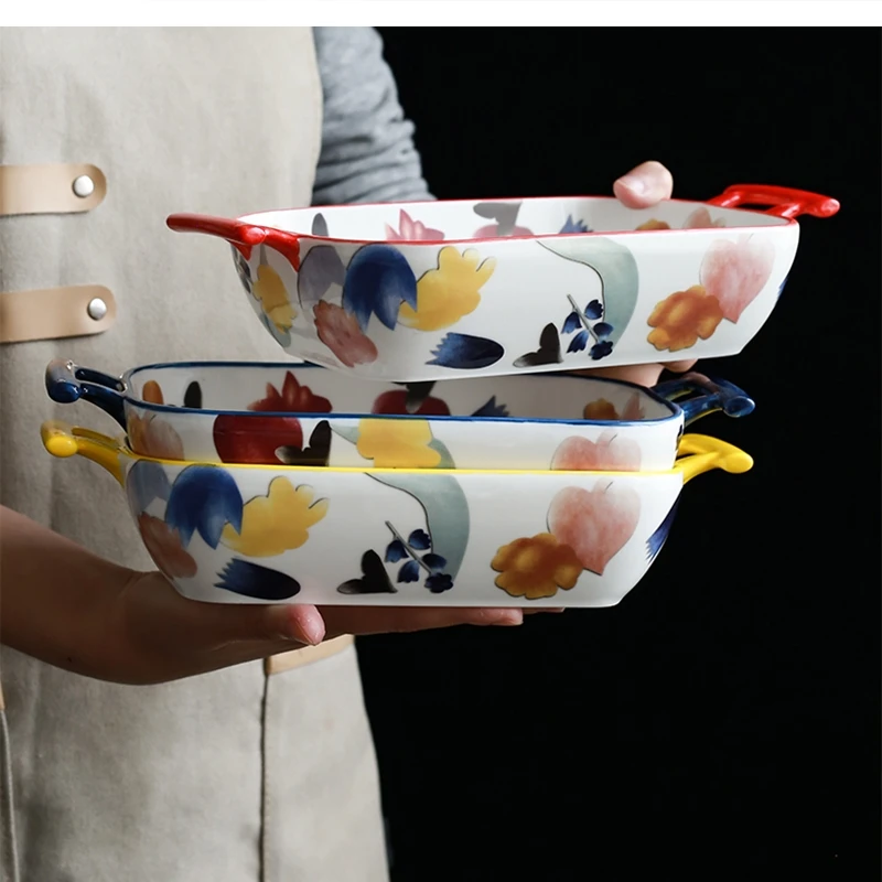 

Japanese-style Art Ceramic Binaural Microwave Oven Dedicated Kitchen Cheese Food Tableware