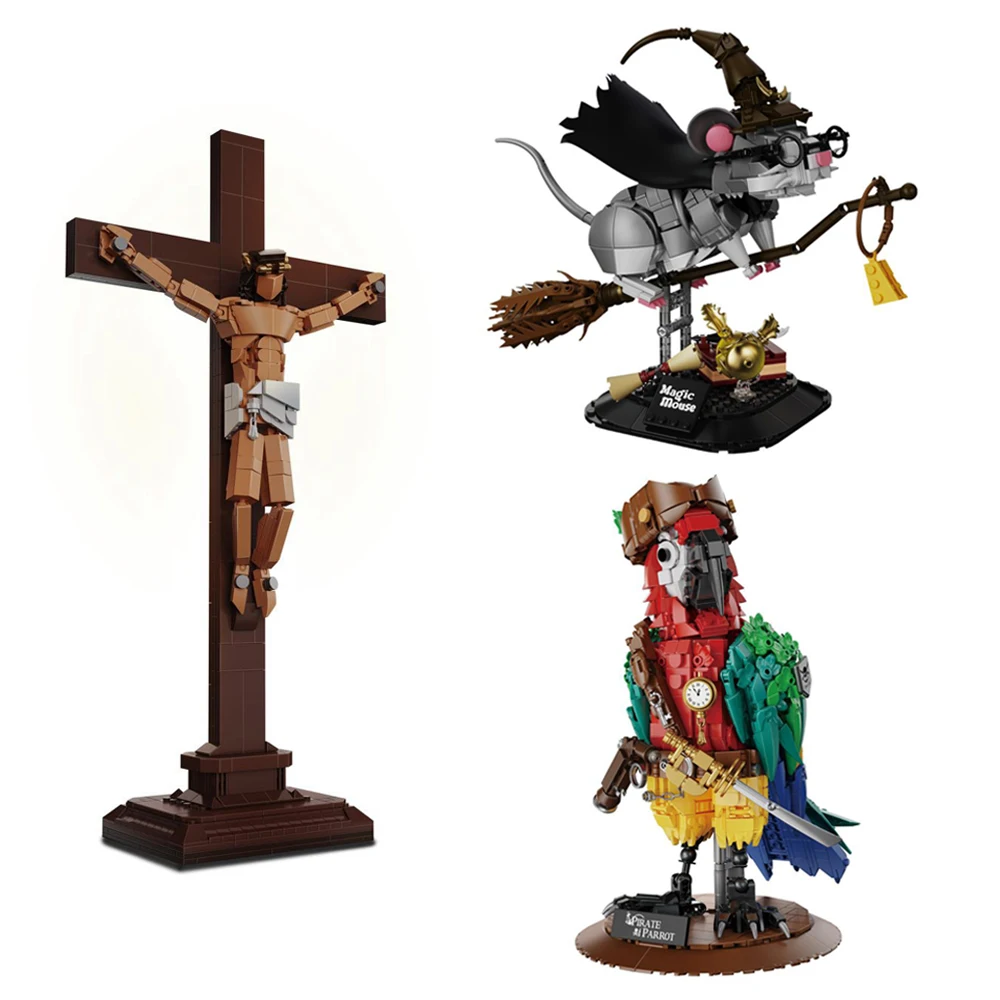 

Фантастический пиратский попугай, строительные блоки, забавные животные, волшебная мышь, 3D модель Иисуса, сделай сам, мини-кирпичная фигурка, игрушки для рождественского подарка