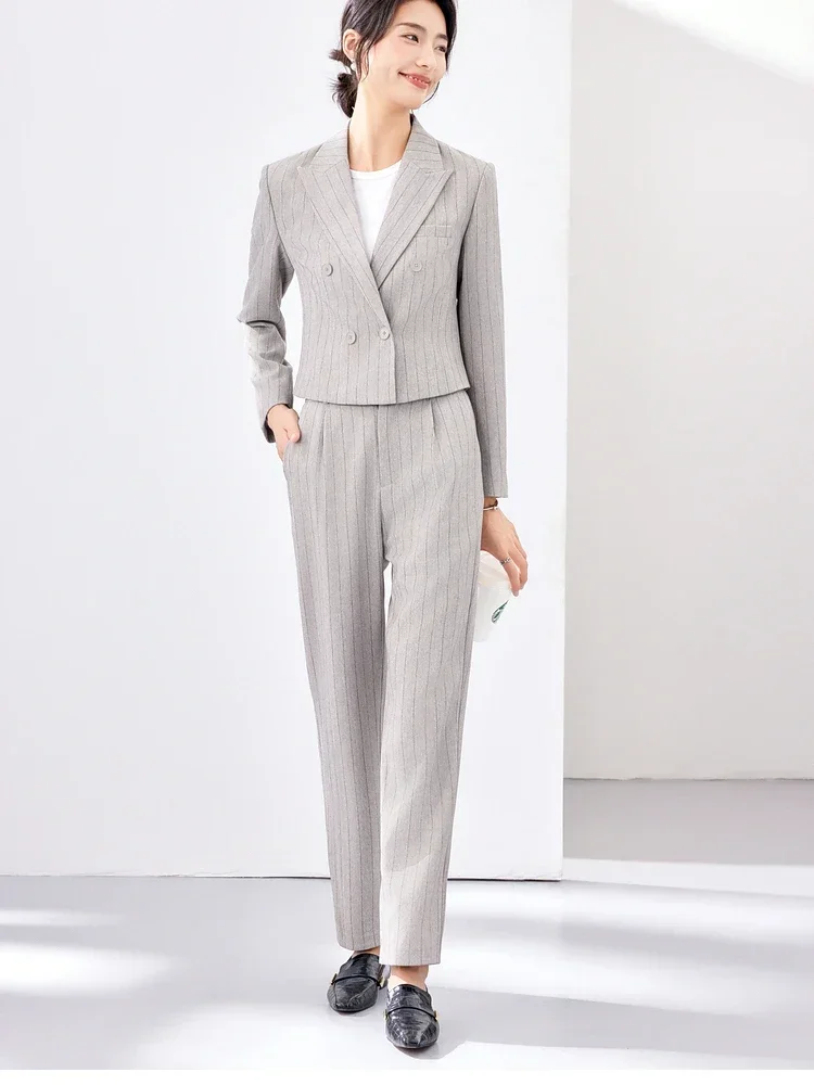 Vimly Spring Striped Outfits Women Crop Blazer Jacket Ankle Length Pant Suit Two Piece Sets 2024 Elegant Fashion Office Wear