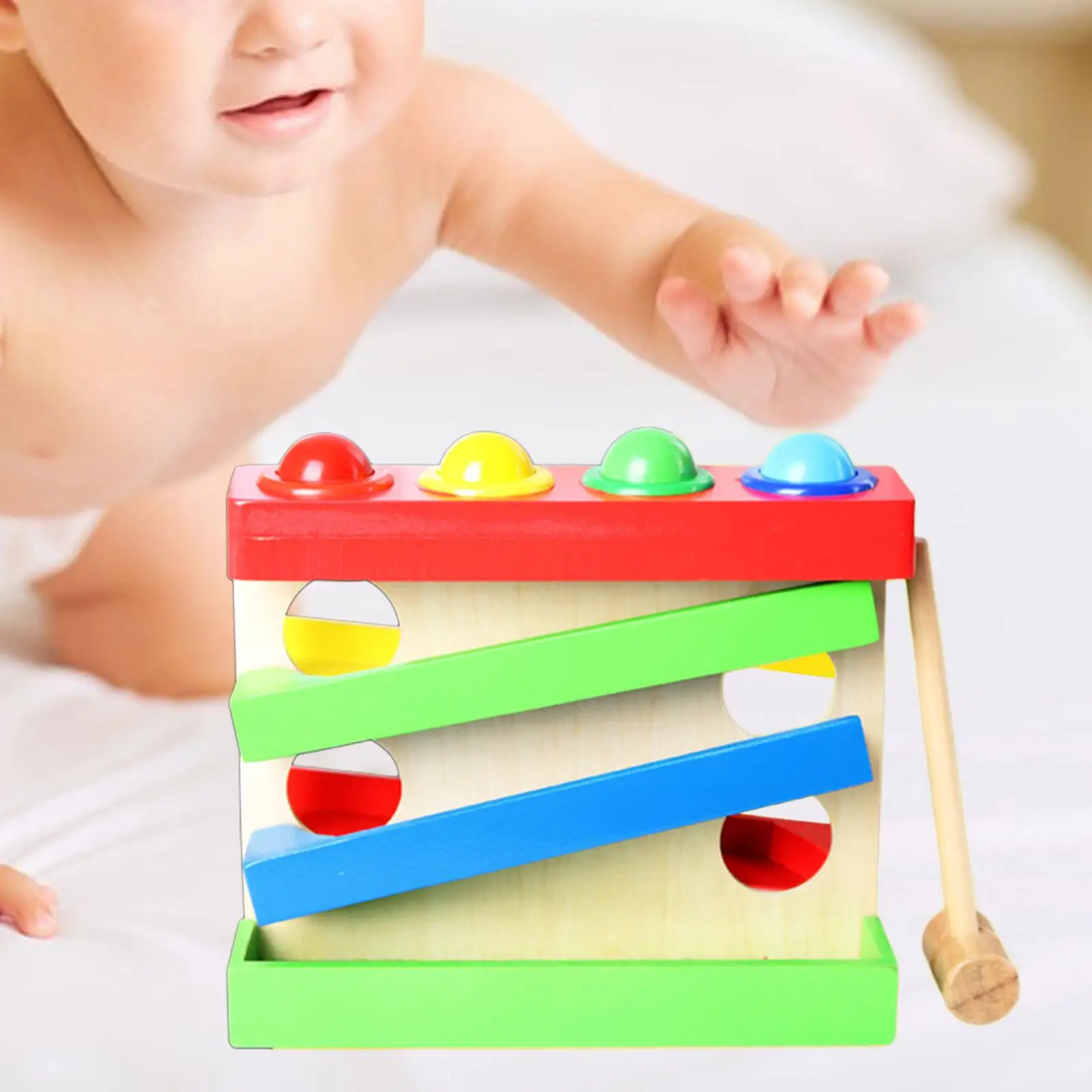 

Hammering Pounding Toys, Wooden Pounding Bench, Baby Activity Toy Race Ball Ramp Track Pound Ball with Hammer for Kids