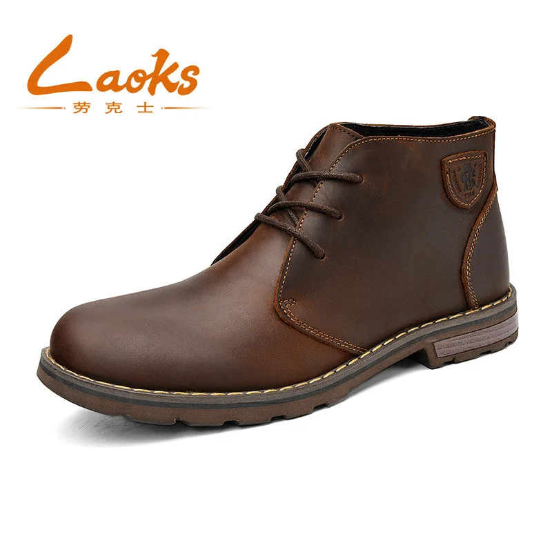 

Men's Genuine Leather Motorcycle Boots Ankle Combat Boots Work Shoes Winter Fashion Lace up Loafers Western Chelsae Boots Brown