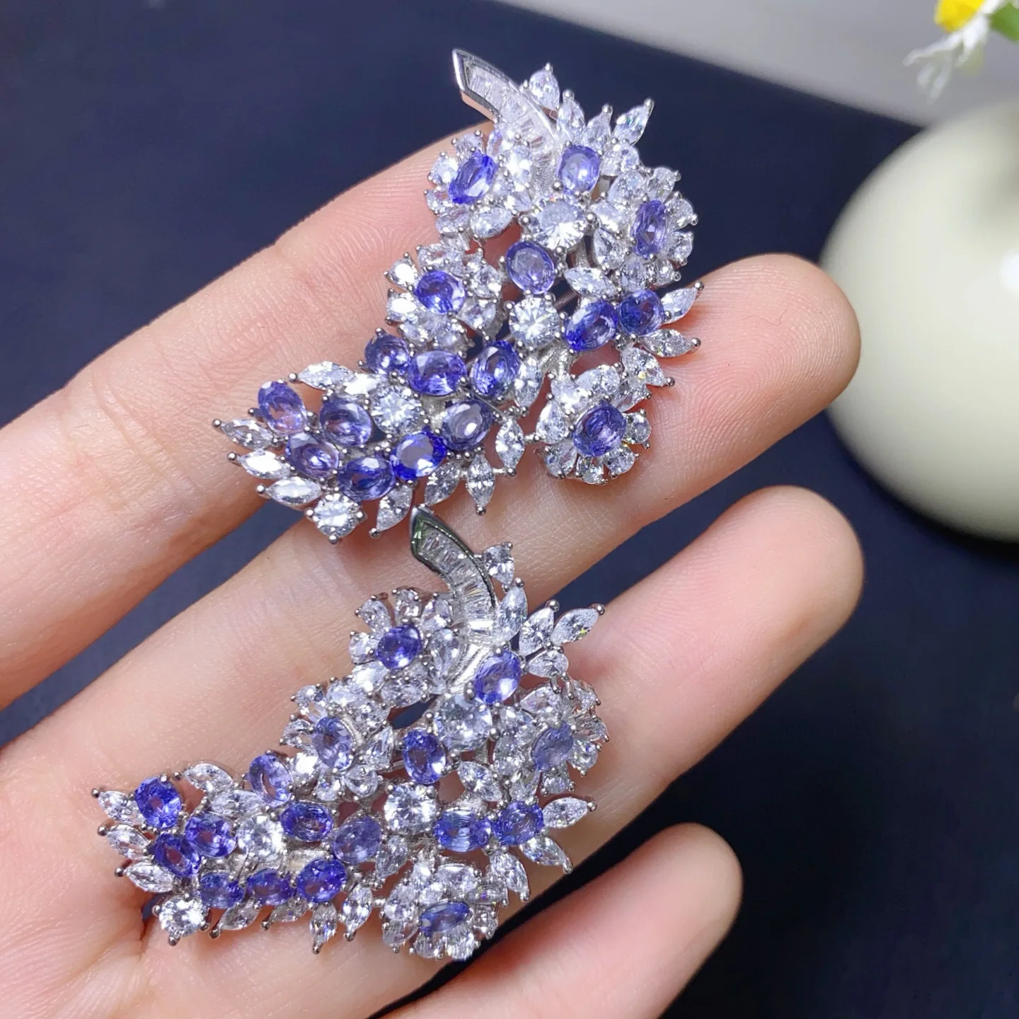 925 Silver Natural Tanzanite Brooch, Pendant 2-in-1 Ultra Pink Flawless Crystal 3*4mm, Unique Jewelry Gift（no Chain)