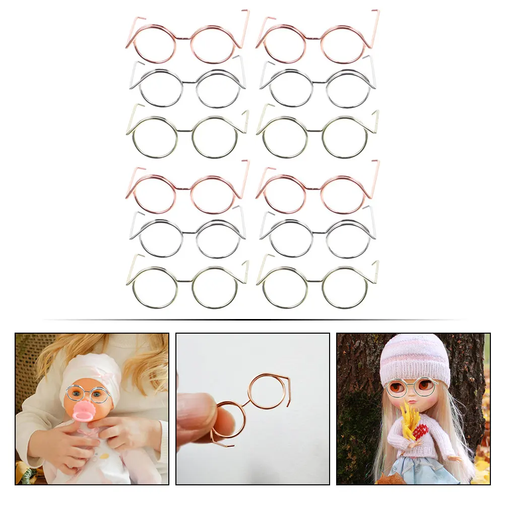 

12pcs Decorative Glasses Frames Copper Wire Glasses Frame Miniature Eyewears Mini Lensless Glasses 3.5X2.4X1.5CM