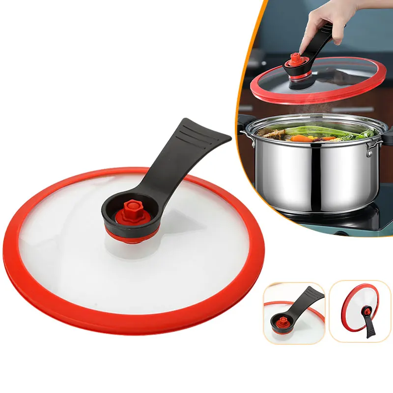 

22cm Durable Glass Lid for Micro Pressure Pot Time-saving Kitchen Cooking Lids with Standable Handle Silicone Edge Pot Lid