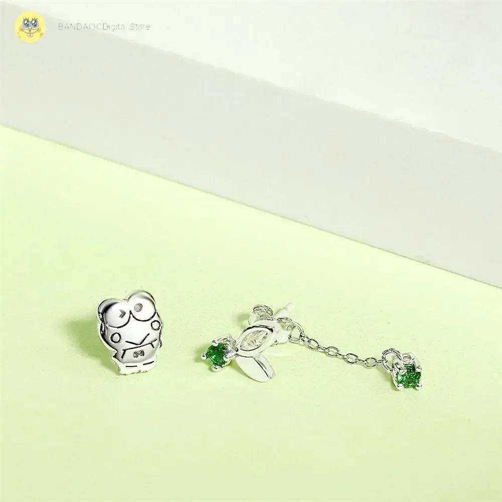 Sanrio Fantasy Paradise Keroppi Leaf Gem 925 Electroplated Sterling Silver Earrings Kwaii  Jewelry Girl's Birthday Gift