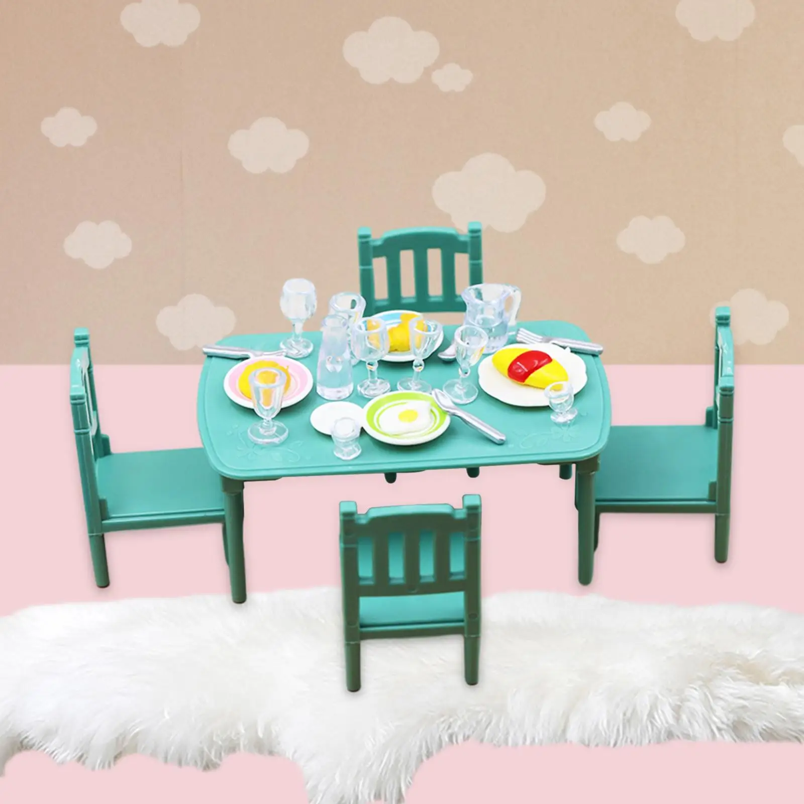 1/12 Dollhouse Dining Room Set Simulation Kids Toys Dining Room Play Set