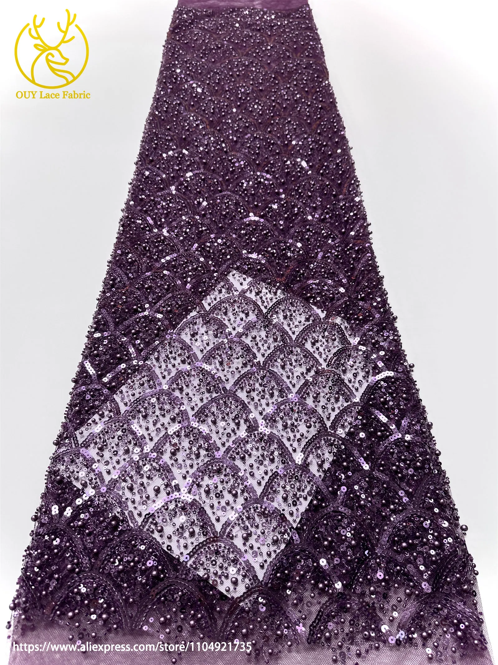 Burgunderroter afrikanischer Perlenstickerei-Mesh-Spitzenstoff, eleganter nigerianischer französischer Pailletten-Tüll-Spitzenstoff für Frauen, Partykleider – Detail 16