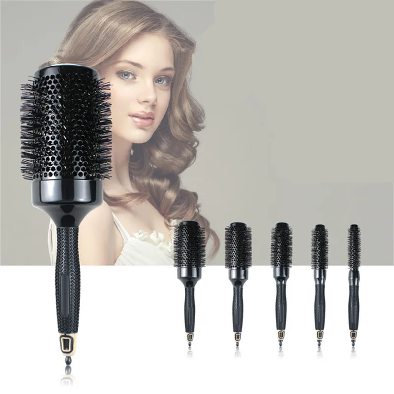 

Professional 6pcs/set Black Boar Bristles Round Hair Comb Hairdressing Hair Curler Comb Anti-Static Barber Salon Styling Tools