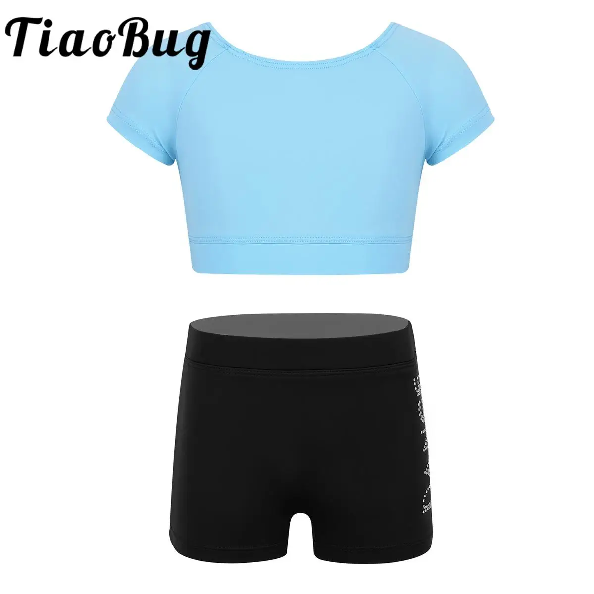 

Kids Girls Tankini Outfits Short Sleeve Tank Top with Letters Shorts Bottoms Set Ballet Dance Gymnastics Sports Workout Costumes