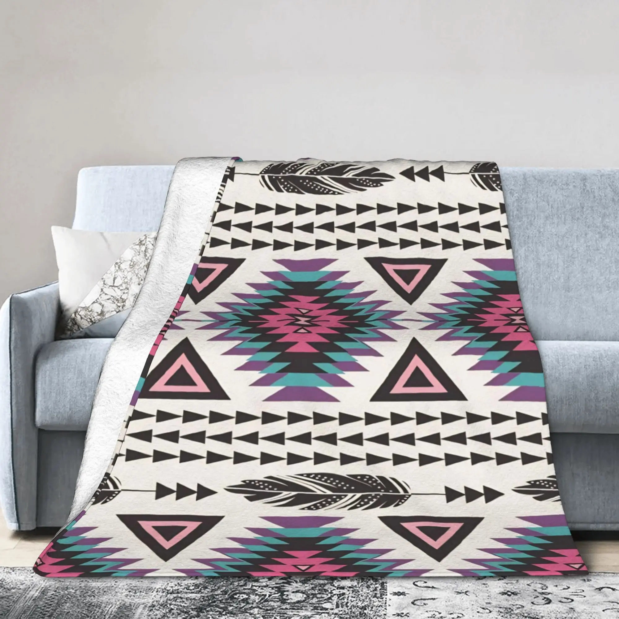 Funny Southwestern Aztec Tribal Blanket Soft Velvet  Cozy Throw Blankets Machine Washable