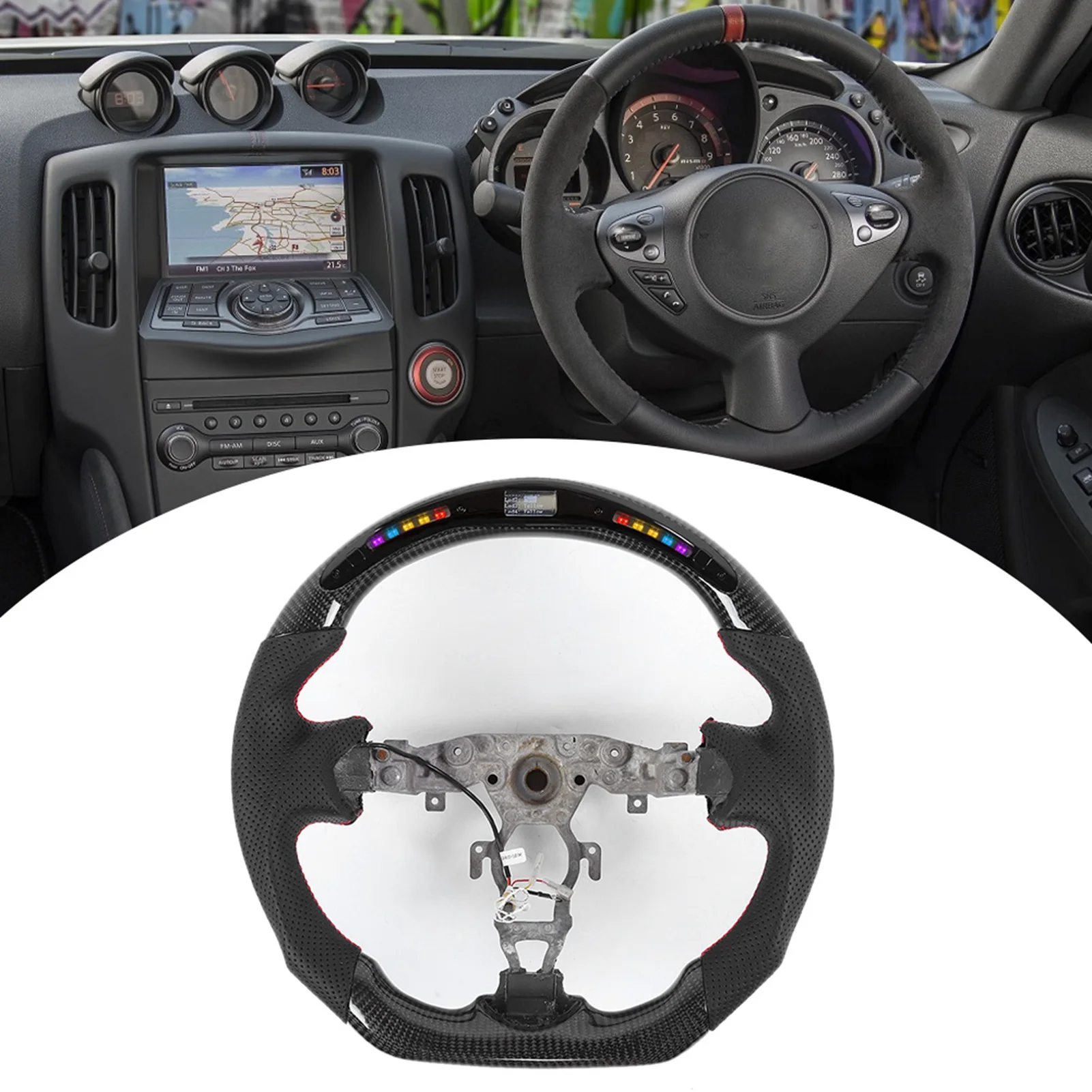 Carbon-Lenkrad, perforiertes NAPPA-LED-Autolenkrad aus Carbon, passend für 370z 2009-2020 Lederlenkrad