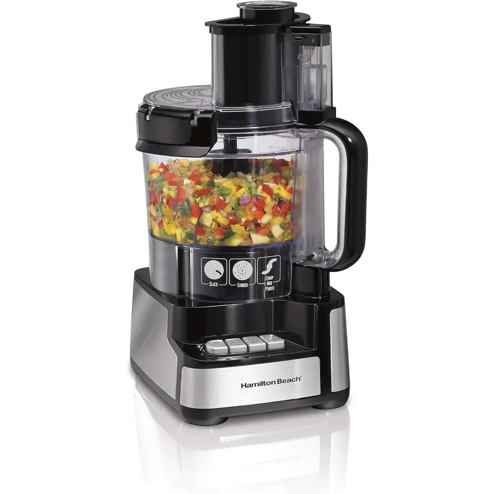 Stack & Snap Food Processor and Vegetable Chopper, BPA Free, Stainless-Steel Blades, 12 Cup Bowl, 2-Speed 450-Watt Motor, Black