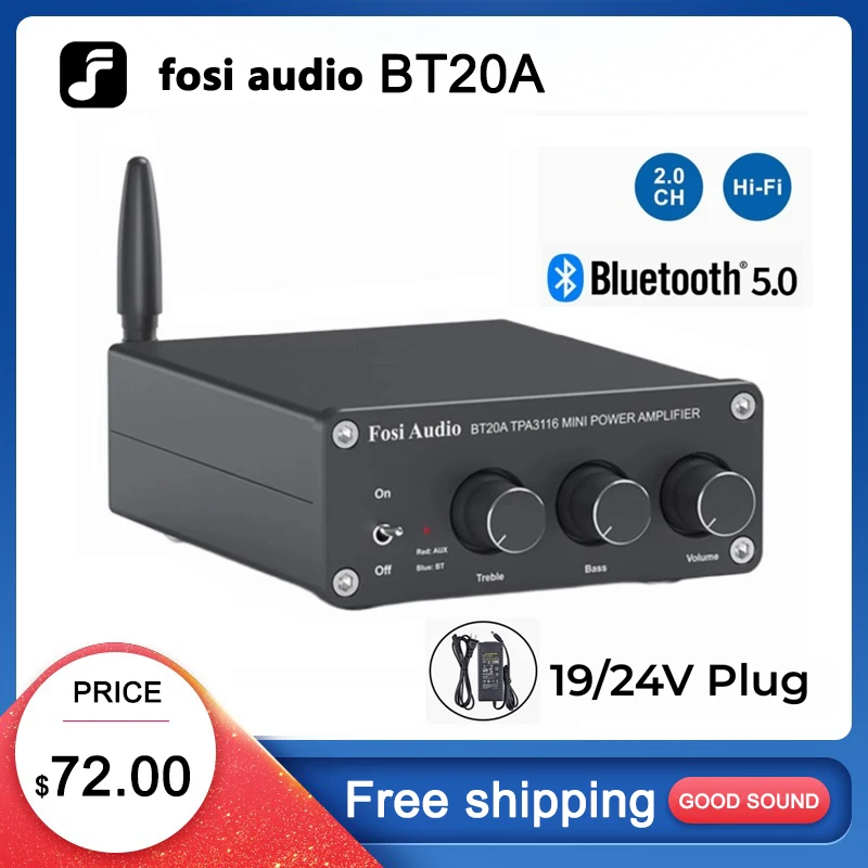 

Fosi Audio BT20A Bluetooth 5.0 Amplifier 2 Channel Stereo AMP Receiver 2*100W Mini HiFi Class D Amplifier for Home Audio System