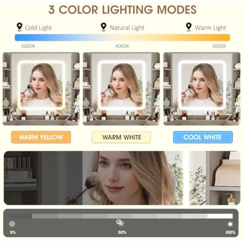 Meja Rias Rias, Meja Rias Sudut dengan Cermin LED HD, Banyak Rak Penyimpanan, 2 Laci & Lemari, Meja Rias dengan Stat Pengisian Daya