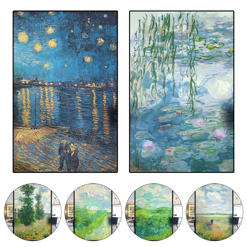 

Privacy Film Privacy Window Film 3D Retro Oil Painting Static Cling Frosted Window Glass Sticker Decor Anti-Peeping Opaque Vinyl