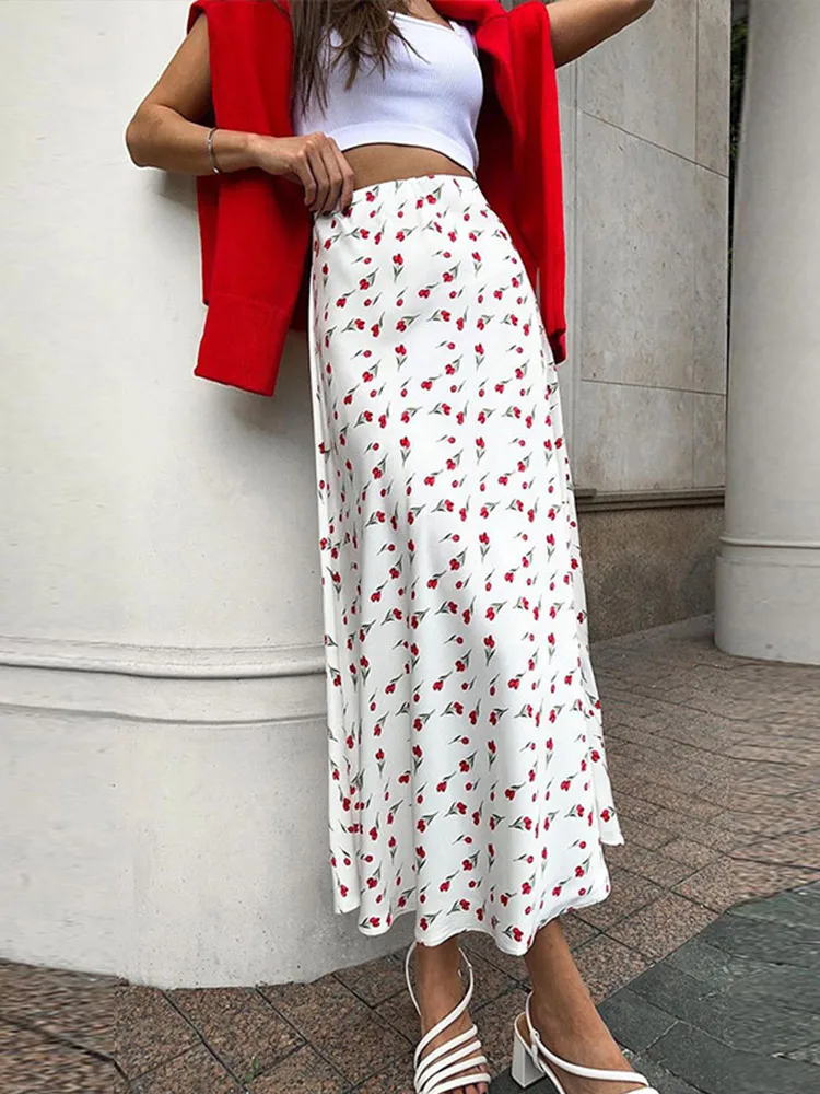 

Casual Flower Printed Women's Skirt Vintage Loose High Waist A-line Long Skirts Female 2025 New Spring Summer Lady Streetwears