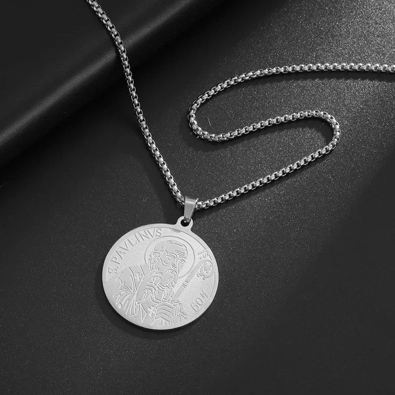 Fashionable Catholic Order of St. Benedict Coin Stainless Steel Pendant Necklace Daily Amulet Jewelry for Men and Women