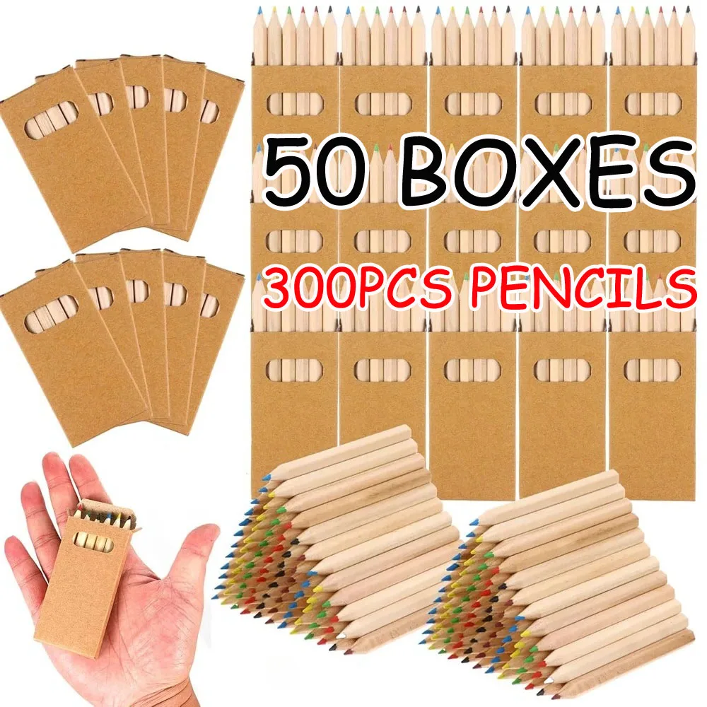 8,8 cm Mini-Holzzeichnungs-Buntstifte für Schule, Party, Geschenk, 50 Box-300 Stück, Kawaii-Kinder, Kinder, niedlicher Holz-Buntstift