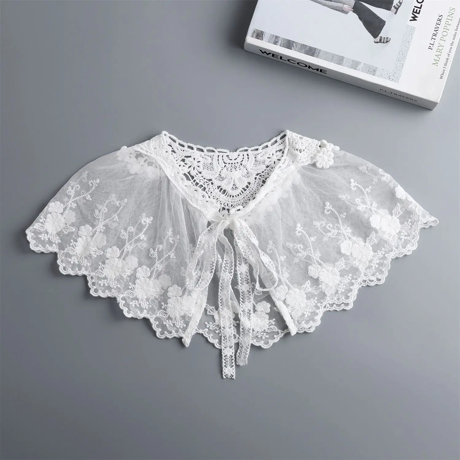 Lace lace small shawl women's cape summer white multifunctional sun protection with skirt bow tie fake collar