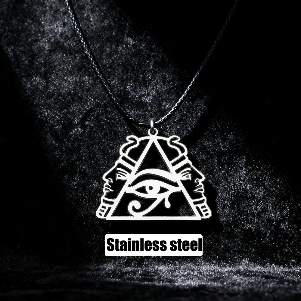 Pyramid Eye of Horus Necklace Pharaoh Ancient Egyptian Protection Amulet Pendant Stainless Steel Punk Jewelry Gift for Women Men