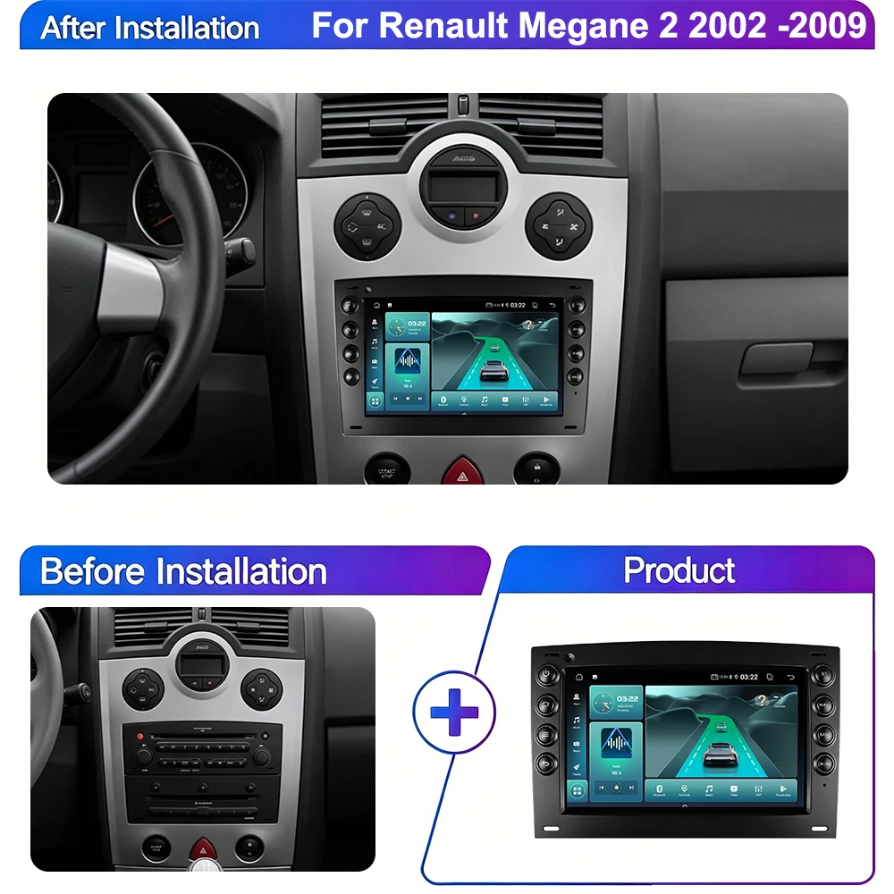 2  Din Android Auto Radio For Renault Megane 2 2002 -2009 Multimedia Player Stereo Wireless Carplay GPS Navigation Head Unit