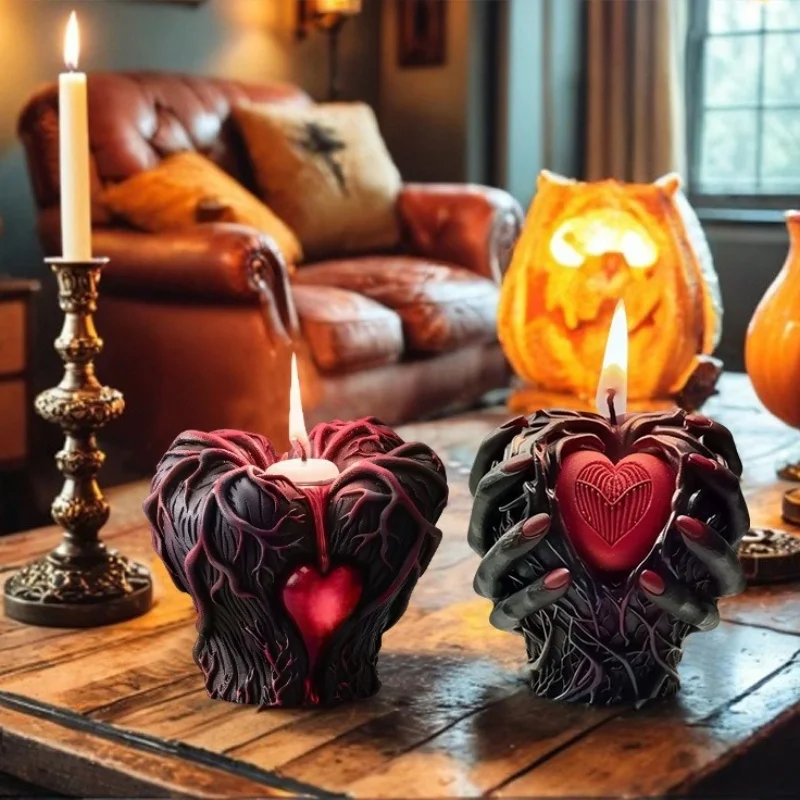 DIY Halloween Heart Candle Silicone Mold Aromatherapy Gypsum Candle holder Epoxy Resin Mold Home Handicrafts Decoration Storage