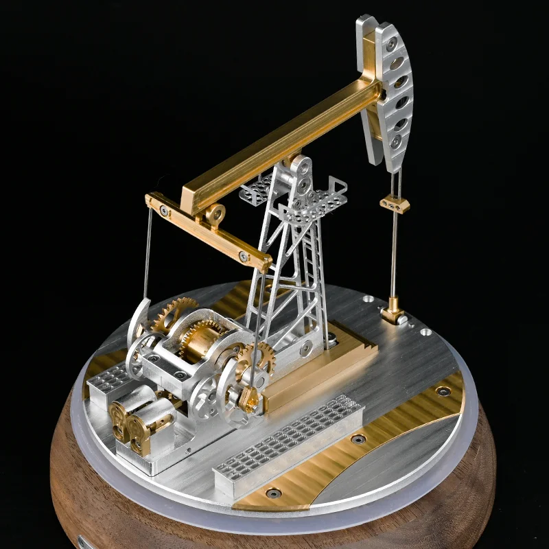 Precision CNC Engraved Metal Pumping Unit Model with Black Walnut Wood Base Handicraft Collection Gift Oil Well Toy