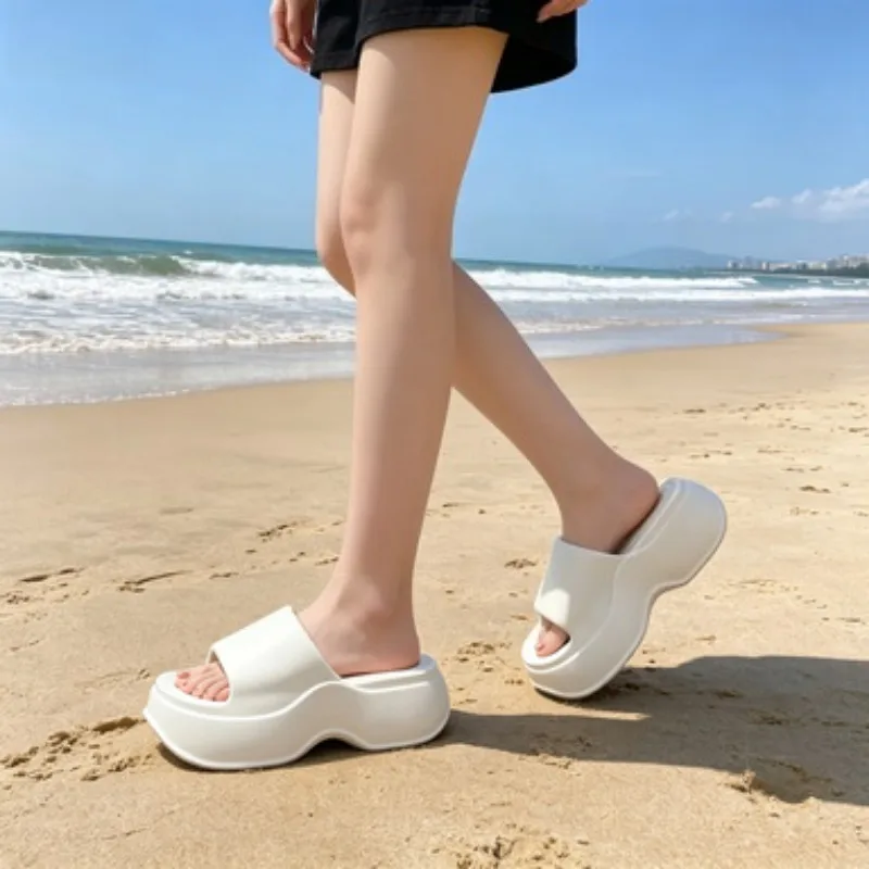 

YNPO Solid Color EVA Platform Slippers Women Thick Sole Non Slip Beach Slides Sandals Lady Summer Soft Sole Wedge Heel Slipper